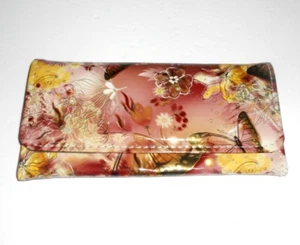Lackleder Opern Handtasche rosa bunt Schmetterling Blumen Magnetverschluss - Bild 1 von 5