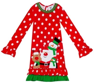 Counting Daisies Little Girl's Red Dot Snowman & Friends Shift Dress-Size-6X - Picture 1 of 3