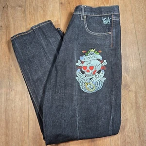 Vintage Ed Hardy Jeans Men’s 38x32 Embroidered Denim Skull Love Kills Slowly Y2K - Picture 1 of 12