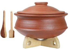 Terracotta Clay Pottery Mud Pot Earthen Handi Cooking Serving With Lid Red 4 L - Picture 1 of 4