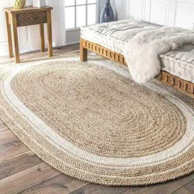 Oval Rug Jute Carpet Mat Area Rug Natural Handmade Braided Rustic Look - image 1 of 4