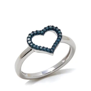 Rarities Sterling Silver Blue Diamond Open Heart Ring Size 7 - Picture 1 of 2