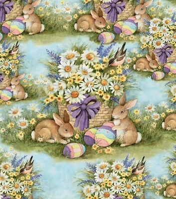 EASTER BASKET  WINGET PRINT 100% COTTON FABRIC   27X43 INCHES - Image 1 of 2