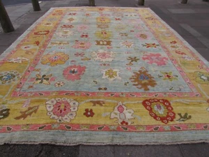 Vintage Traditional Hand Made Turkish Oushak Oriental Wool Blue Carpet 490x345cm - Picture 1 of 12