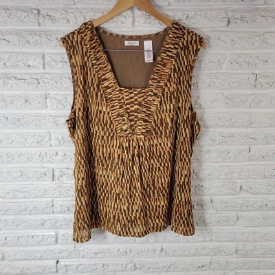 Liz Co Womens Top 3X Plus Tank Brown Geometric Sheer Lightweight Office Nylon - Изображение 1 из 4