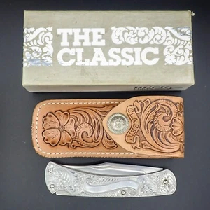 Mint 1980 BUCK Pocket Knife 111 THE CLASSIC LOCKBACK Scrolled Handles & Sheath - Picture 1 of 14