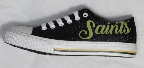 NEW ORLEANS SAINTS WOMEN SNEAKER SZ 8 BLACK GLITTER LOGO LOW CANVAS CHUCK NWOT Cover