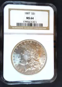 1887 Morgan Silver Dollar- NGC MS 64 - Edge Die Crack Nearly 360 Degrees on Rev. - Picture 1 of 17