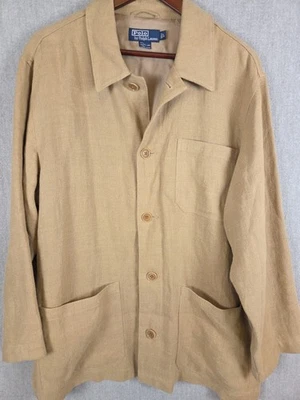 Polo Ralph Lauren Linen Blazer Jacket Mens L Lined Old Money Academia Career Tan - Image 1 of 4