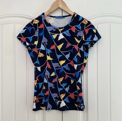 J. McLaughlin Navy Blue Cap Sleeve Signature Top Mini Lyford Flags Women's Sz S - Image 1 of 4