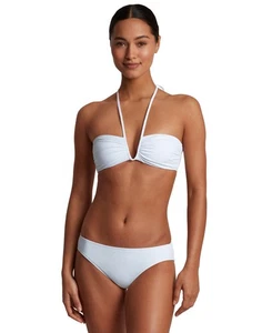 Lauren Ralph Lauren Women's Shirred V-Wire Bandeau Bikini Top (White, 12) - Picture 1 of 7