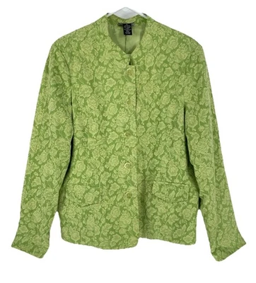 Dialogue цветочный куртка женский размер XL зеленый кнопка спереди тон на тон с подкладкой - Изображение 1 из 4