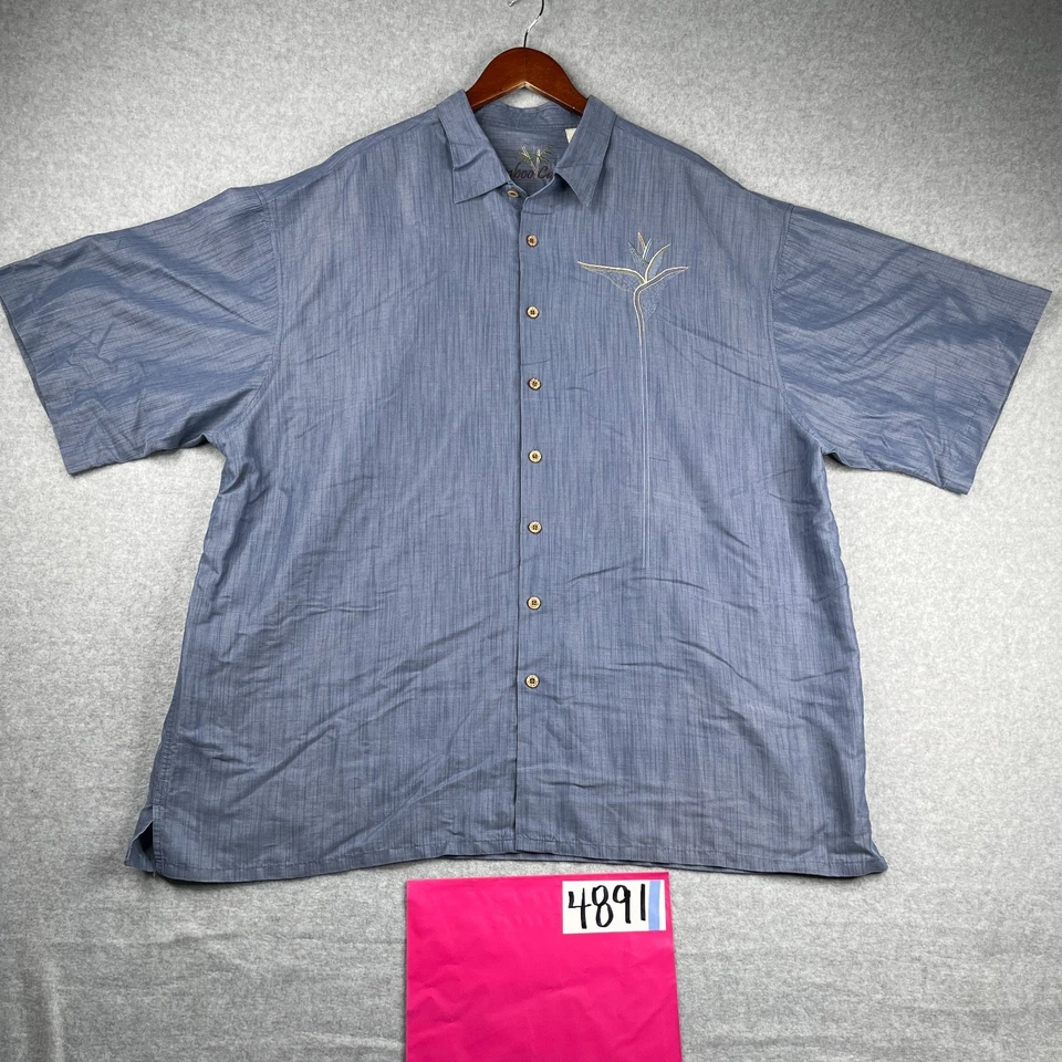 Camisa Bamboo Cay 3XL Azul Tropical Bordada Abotonada Manga Corta Hombre Foto 1 de 4