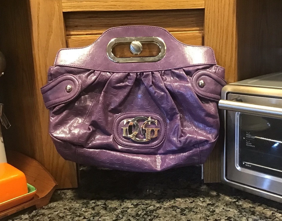 Guess 90’s GG LOGO PURPLE FAUX LEATHER BAG Top Handle Clutch Purse Glam Y2K TAGS - Image 1 of 4