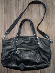 Coach Poppy Rocker 16285 Large Black Leather Satchel Handbag Handtasche Schultertasche - Bild 1 von 24