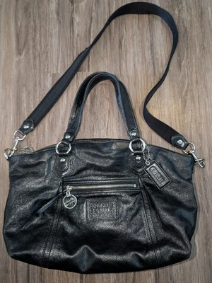 Coach Poppy Rocker 16285 Large Black Leather Satchel Handbag Purse Shoulder Bag - Image 1 of 4