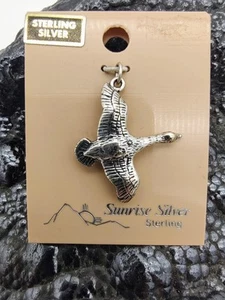 Vintage Sterling Silver Flying Goose Bird Charm Sunrise Silver 1" - Bild 1 von 7