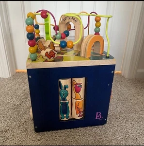 B Toys Zany Zoo Wooden Activity Cube Play Educational Wooden 5 in 1 Play n Learn - Picture 1 of 13