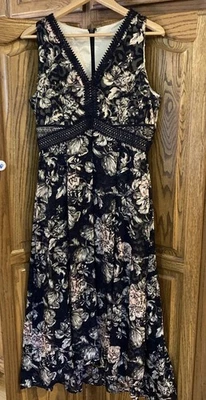 Antonio Melani Dress Women's Size 8 Black Gold Blush Floral Sheer Lined Cocktail - Image 1 of 4
