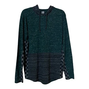 Rebel Star Men's Size Medium Green Gray Checkered Long Sleeve T-Shirt Hoodie - Picture 1 of 5