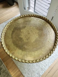 Vintage Mid Century 1950’s Moroccan Brass Table/Spider Leg Base/Pie Crust Rim - Picture 1 of 14