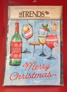 "Merry Christmas" Double-Sided Garden Flag w/Wine Bottle & Glasses Graphics - Picture 1 of 2