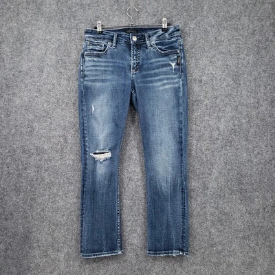 Silver Jeans Co Womens 27 Blue Elyse Capri Stretch Medium Wash Distressed Denim - Image 1 of 4