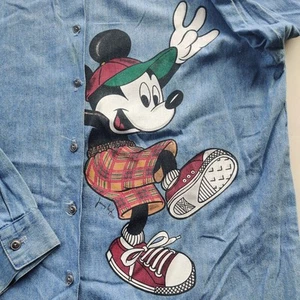 Vintage Disney Shirt Women's Mickey Mouse Large Chambray Jerry Leigh Button Up - Picture 1 of 8