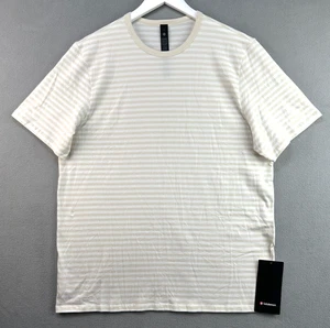 Lululemon T-Shirt Large Organic Cotton Classic-Fit Beige White Striped LM3FSUS - Picture 1 of 9
