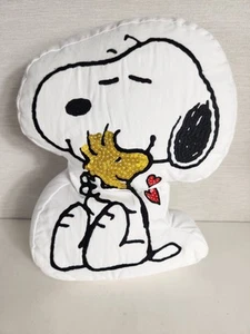 Pottery Barn PEANUTS Snoopy Umarmung Woodstock Liebeskissen 2015 weiß 12 Zoll x 10 Zoll #B - Bild 1 von 9