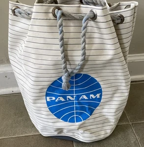 Pan Am Airlines Vintage runde Reisetasche Tragetasche Handgepäck Seil/Kordelzug 11,5" hoch - Bild 1 von 9