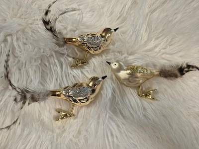 Vögel  Christbaumkugel Weihnachtskugel Christbaumschmuck KrebsLauscha natur gold - Bild 1 von 4