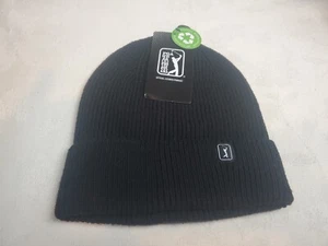 PGA Tour Black Knit Beanie Hat OS Men Logo Cuffed New With Tags Golf NWT - Picture 1 of 7