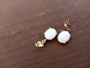 Womens 10K Gold Earrings with Fire White Opals Dangle PJM - Picture 1 of 6