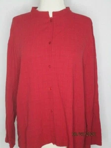 Eileen Fisher Rust Top Shirt Blouse L Mandarin Collar Button Front - Picture 1 of 4