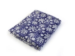2.5 Yard Blue White Floral Hand Block Printed Cotton Fabric Dressmaking Fabric - Picture 1 of 9