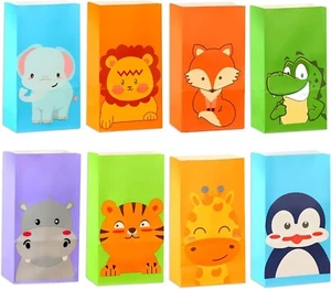 24 Stück Tiere Geschenktüten Kindergeburtstag | Tierbild Papiertüten Partytüten - Bild 1 von 7