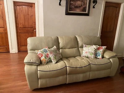 Sofá, sillón y sillón de cuero beige Natuzzi de 3 piezas Foto 1 de 4