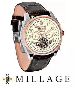 Millage Tourbillion Lederuhr Automatikwerk creme auf bicolor - braun - Bild 1 von 12