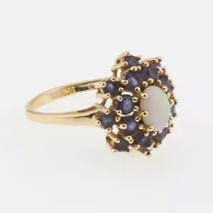 14k Yellow Gold Estate Opal & Tanzanite Ring Size 7.5 - Picture 1 of 5