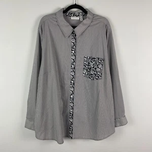 Susan Graver Button Up Shirt Size 28W Black White Stripe Floral Detail Stretch - Picture 1 of 11