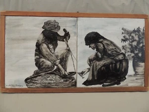 Vintage 2 Greek decorative tiles in a wooden frame N. Perdikouris - Picture 1 of 9