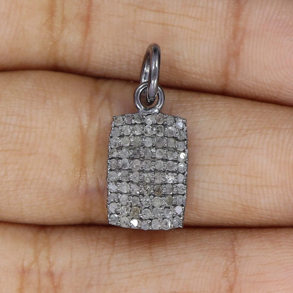 Natural Pave Diamond Dog Tag charms pendant 925 sterling silver Dog tag necklace - Image 1 of 4