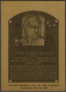 HACK WILSON Cubs Dodgers Phillies Giants 1982 BASEBALL HOF METALLIC PLAQUE CARD - Picture 1 of 2