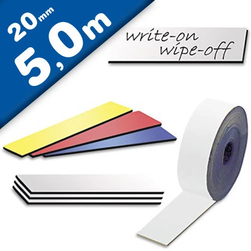 Magnetband Magnetstreifen farbig beschreibbar abwischbar, Breite 20mm - 5m Rolle