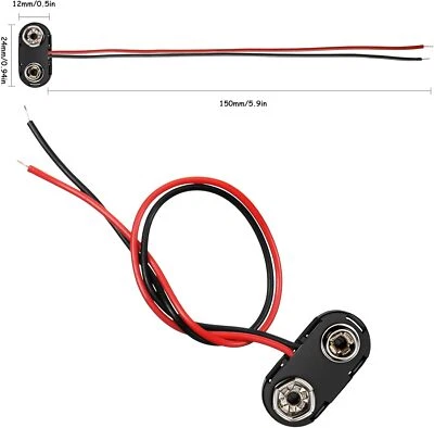 9V Battery Clip Connector PP3 Snap T-Type Plug with 150 mm Flying Leads