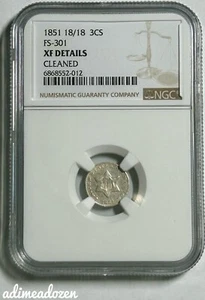 1851 18/18 3CS Three Cent Silver Double Date FS-301 (NGC XF DETAILS) AH19824TY - Picture 1 of 4