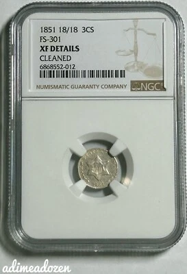 1851 18/18 3CS Three Cent Silver Double Date FS-301 (NGC XF DETAILS) AH19824TY - Image 1 of 4