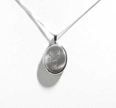 Nuevo medallón ovalado de plata de ley y diamantes "Te amo" de 19 mm con cadena de caja de 18" Foto 1 de 4