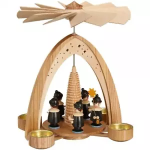 Teelichtpyramide Natur mit Kurrende - schwarz Höhe 28cm NEU Weihnachtspyramide - Picture 1 of 1